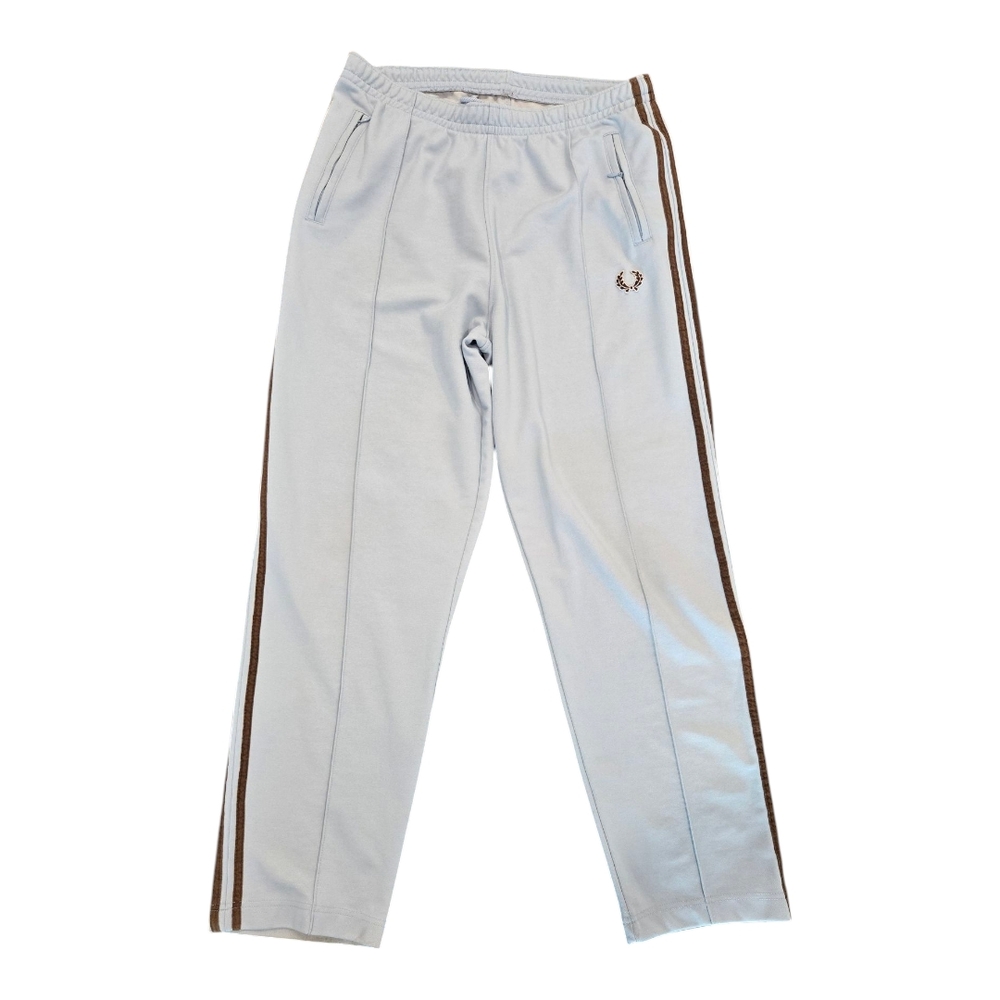 Vintage Fred Perry Light Blue Track Pants with Brown Stripes